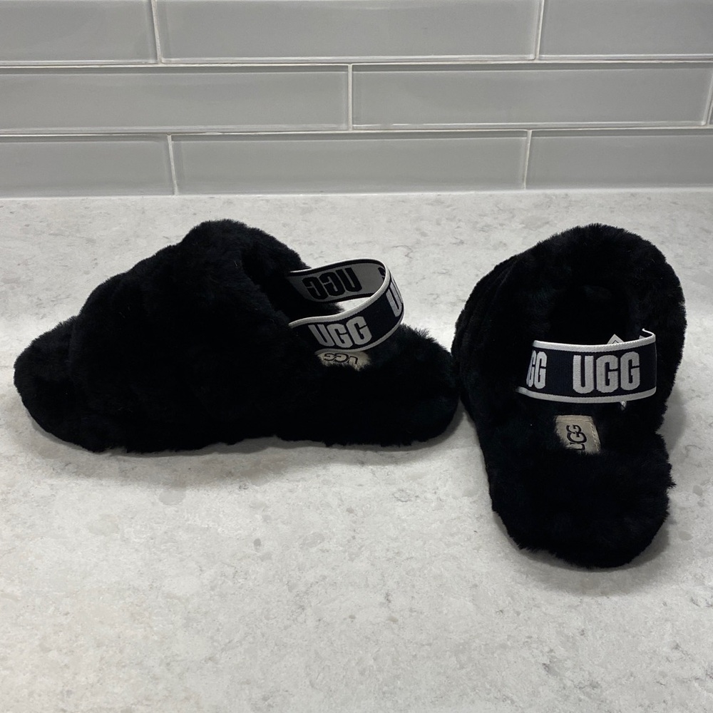 UGG Black Fluffy girls slipper Slides